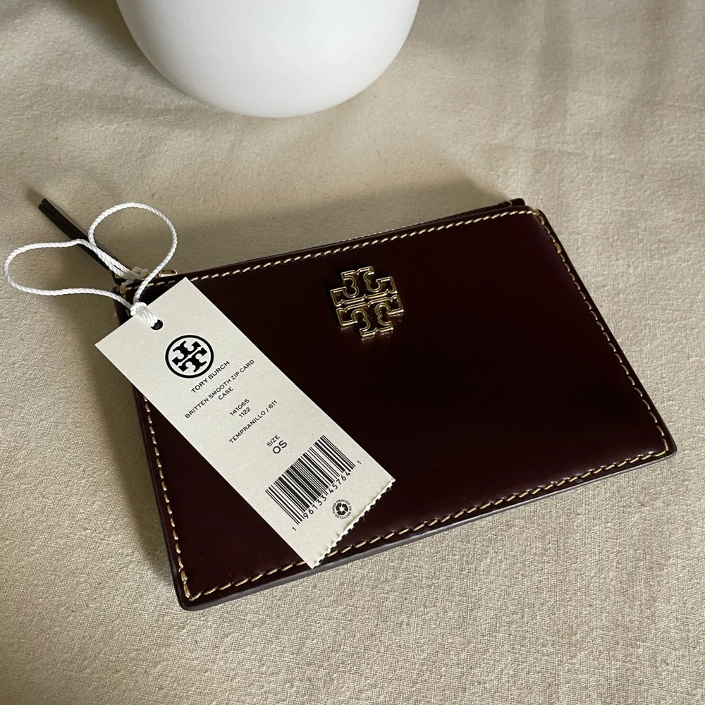 NWT , Tory Burch Britten smooth zip card case Card Holder tempranillo co… - Picture 3 of 10